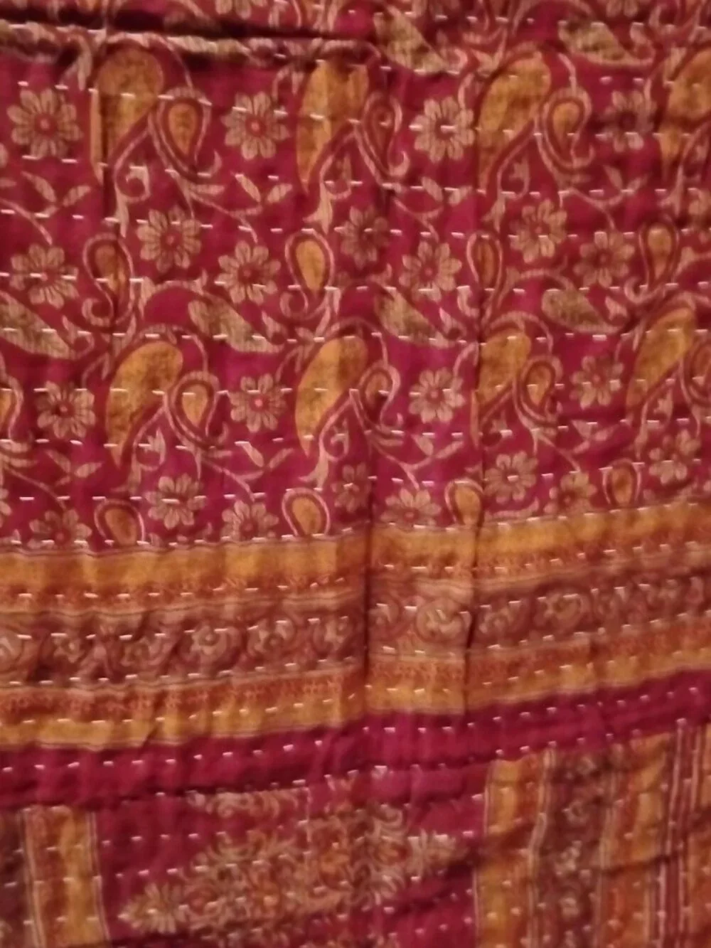 Kantha Quilt Tan Red 3 Layer Premium Soft Cotton Handmade In India New K185.
